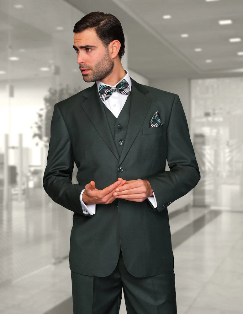 100% Italian Wool Men's 3-Piece Suit - Hunter