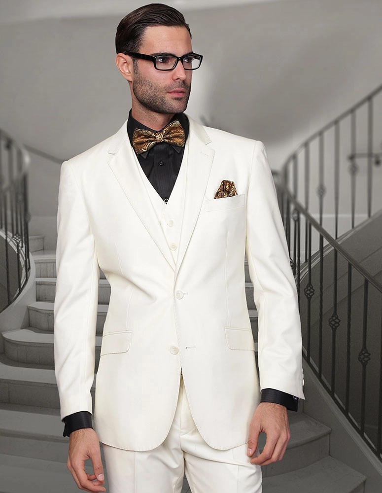 100% Italian Wool Men's 3-Piece Suit - Off White