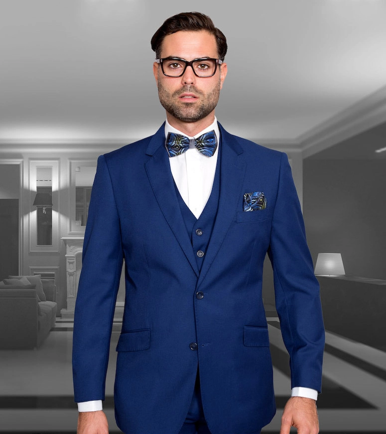 100% Italian Wool Men's 3-Piece Suit - Sapphire