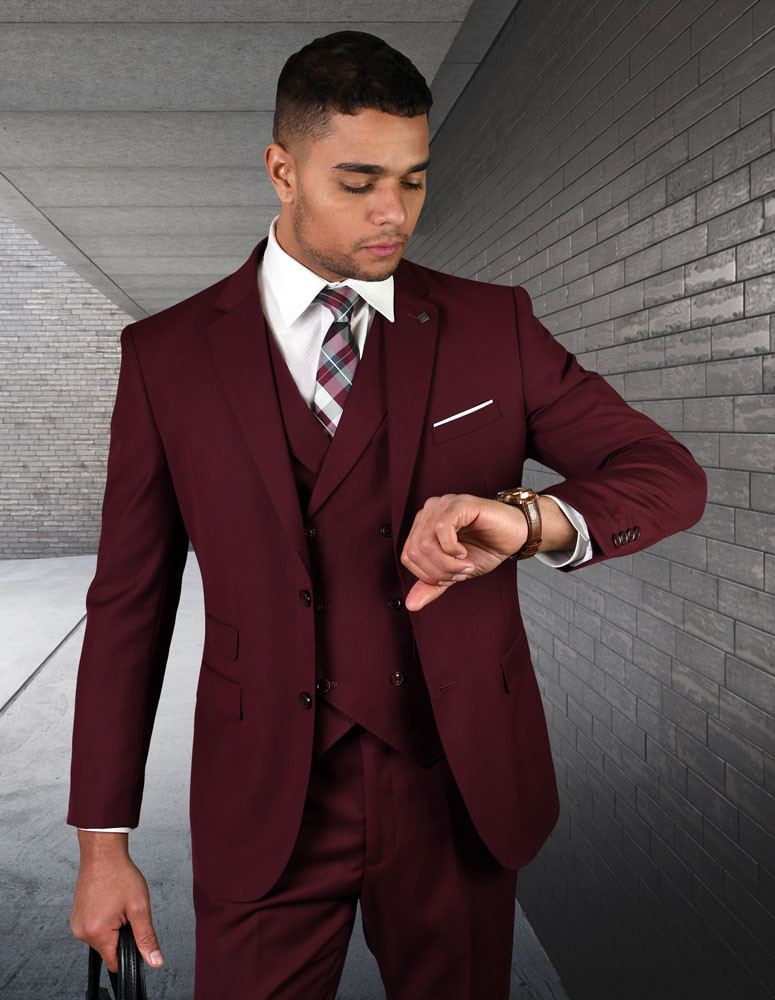 Zargala Modern Fit Men's 3-Piece Suit - Burgundy