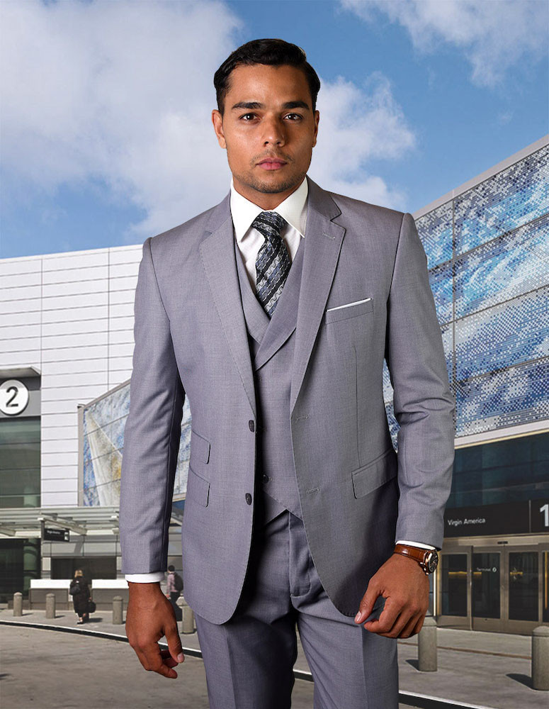 Zargala Modern Fit Men's 3-Piece Suit - Grey
