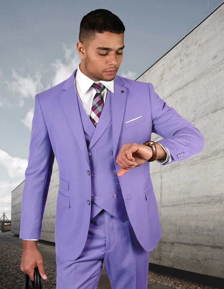 Zargala Modern Fit Men's 3-Piece Suit - Lavender