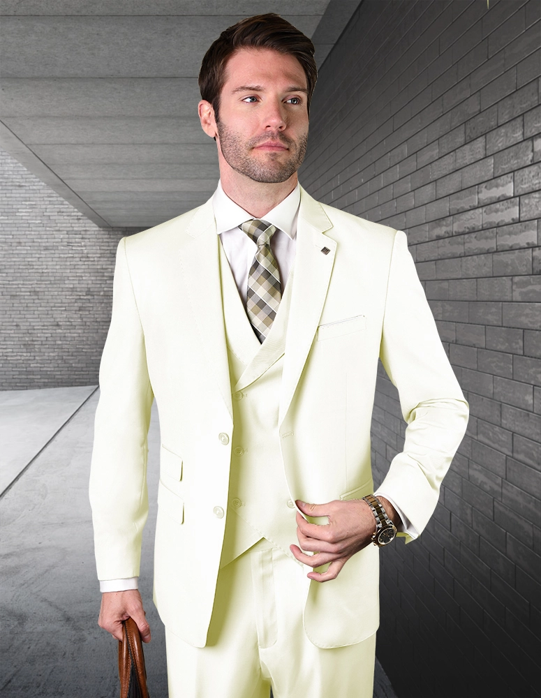 Zargala Modern Fit Men's 3-Piece Suit - Off White