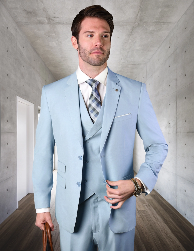 Zargala Modern Fit Men's 3-Piece Suit - Powder Blue