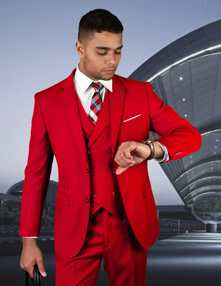 Zargala Modern Fit Men's 3-Piece Suit - Red