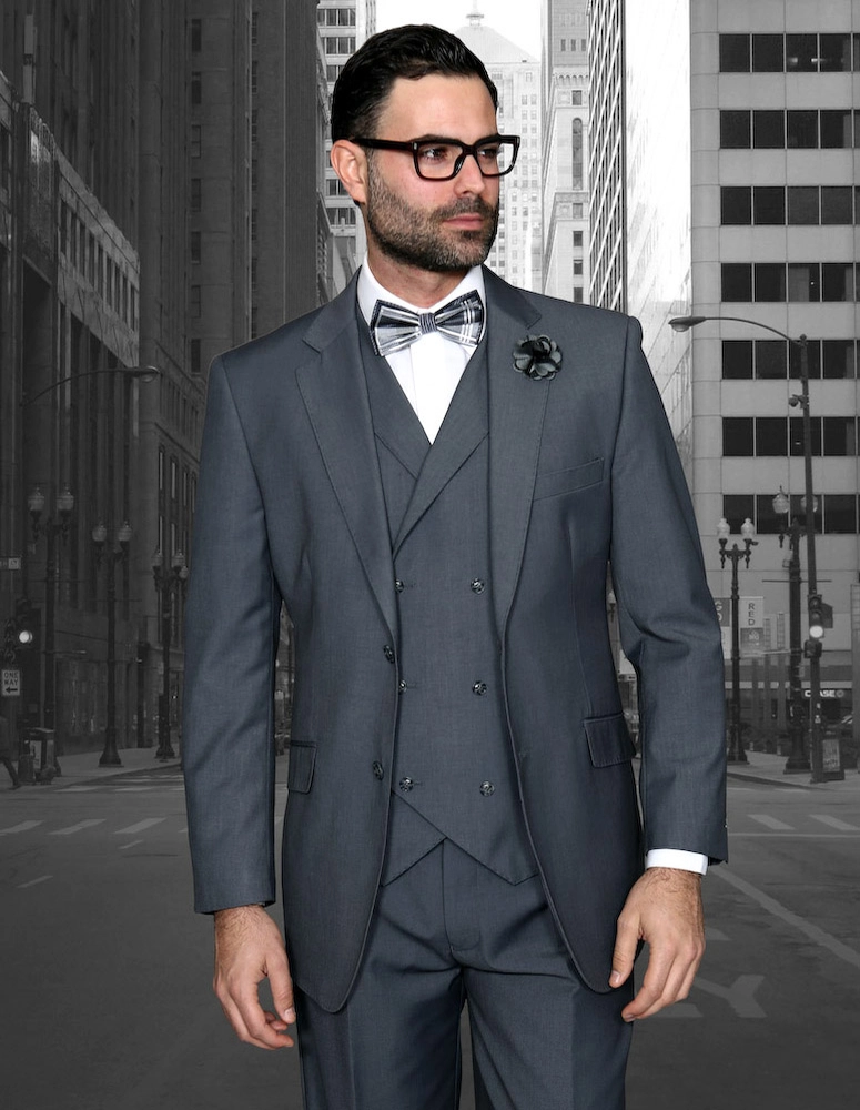 Messina 3-Piece Solid Color Regular Fit Men's Suit Set - Charcoal