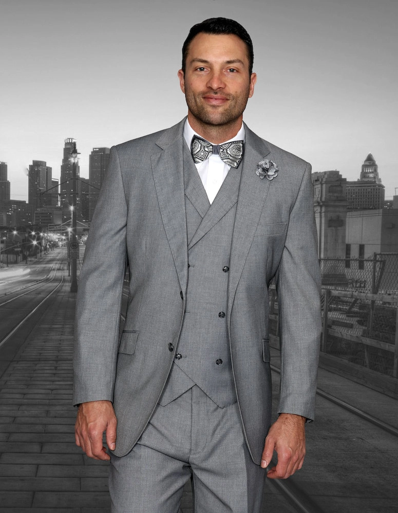 Messina 3-Piece Solid Color Regular Fit Men's Suit Set - Grey