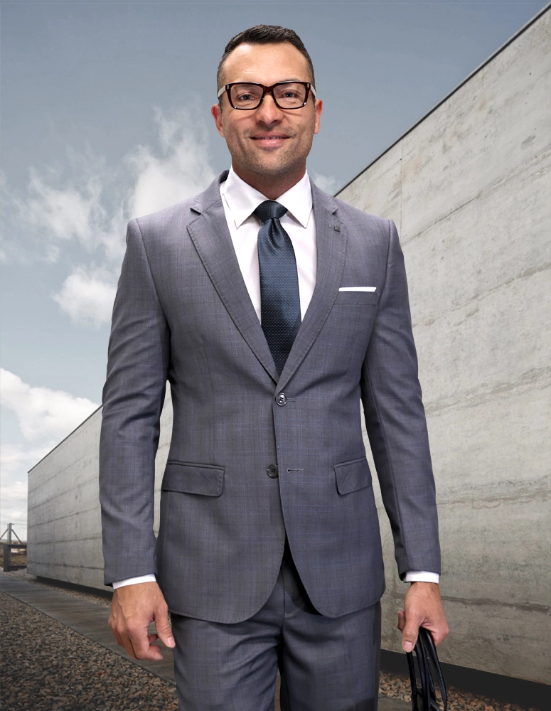 Men's Plaid 2-Piece Italian Wool Suit Set - Oxford