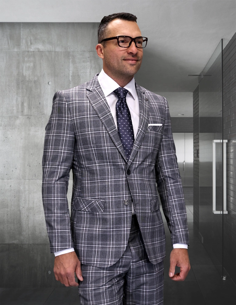Men's Plaid 2-Piece Italian Wool Suit Set - Taupe