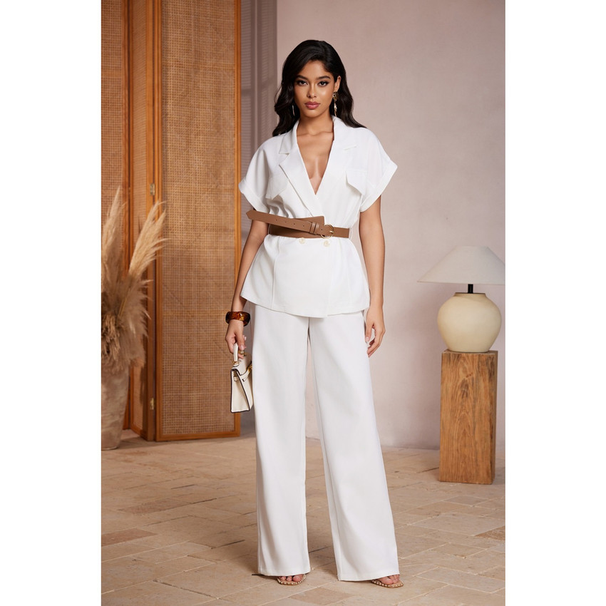 Women's Solid Color Sleeveless Blazer Pants Suit Set