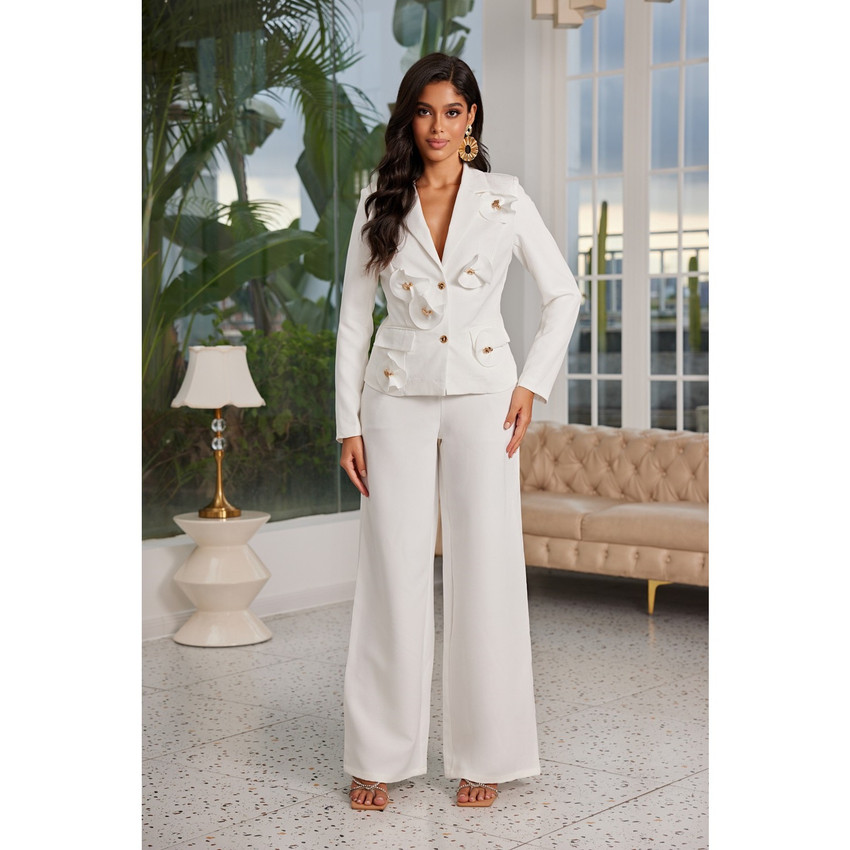 Women's Solid Color Long Sleeve Button Down Vest Top Pant Set
