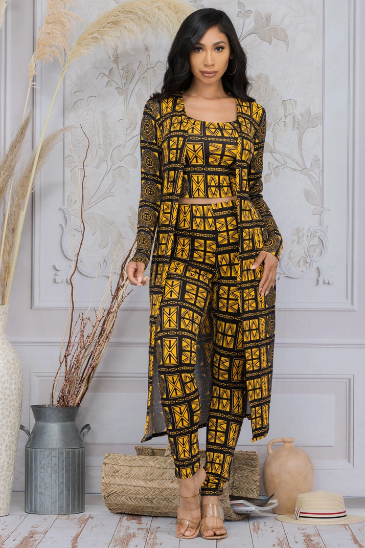 Women's 3-Piece Pant & Duster Set - Gold / Black