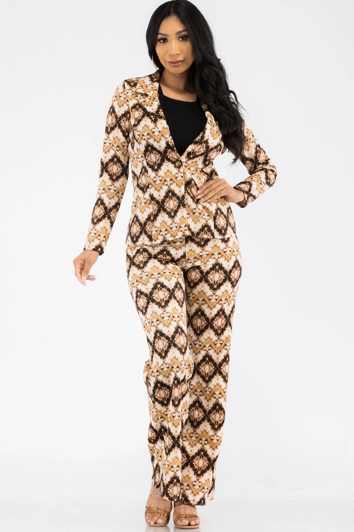 Women's 2-Piece Blazer and Pant Set - Geometric