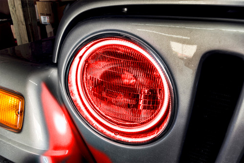 Oracle 97-06 Jeep Wrangler TJ Surface Mount LED Headlight Halo Kit - Red - 3947-003 Photo - lifestyle view