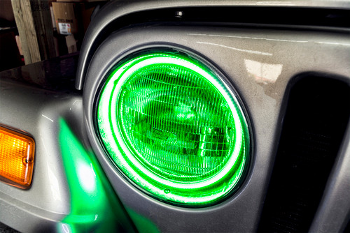 Oracle 97-06 Jeep Wrangler TJ Surface Mount LED Headlight Halo Kit - Green - 3947-004 Photo - lifestyle view