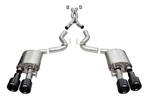Corsa 20-22 Ford Mustang GT500 3.0in Dual Rear Exit Catback w/ Twin 5.0in Black Carbon Fiber Tips - 21292CFBLK Photo - Primary
