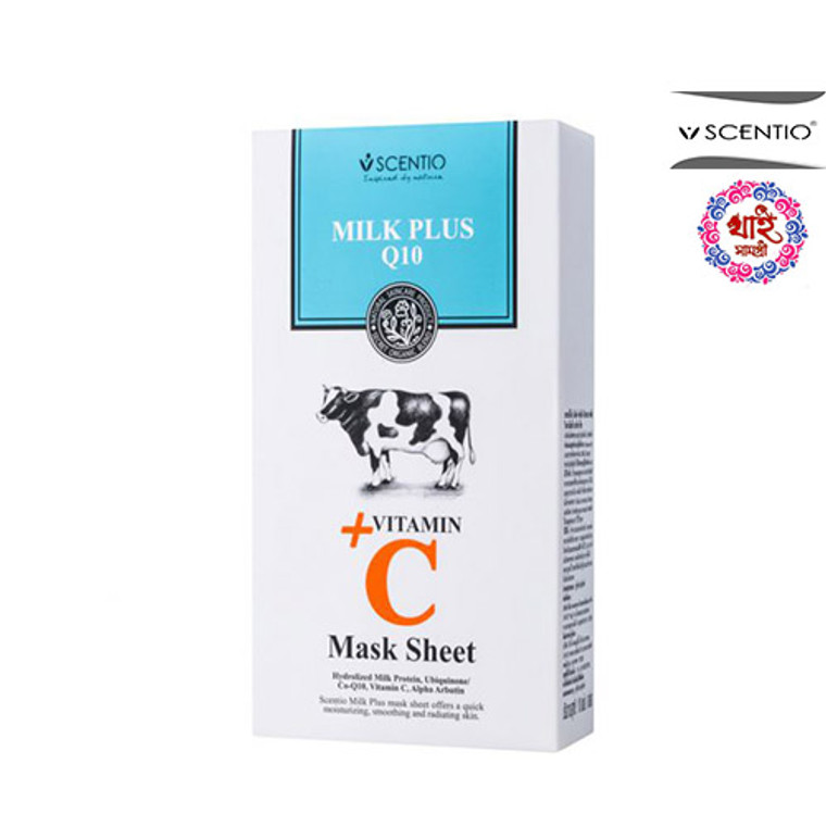 SCENTIO MILK PLUS Q10 PLUS VITAMIN C MASK SHEET Centio Milk Plus Q10 Plus Vitamin C Mask (10 sheets / box)