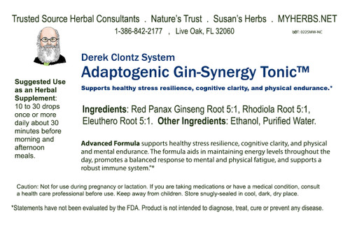 Adaptogenic Gin-Synergy Tonic 4-oz, Derek Clontz Synergy