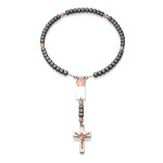 Magnificat Rosalet: Square Polished Hematite Beads, Rose Gold Pater Beads, Traditional by Ghirelli