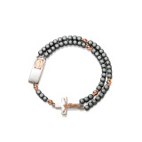 Magnificat Rosalet: Square Polished Hematite Beads, Rose Gold Pater Beads, Traditional by Ghirelli