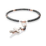 Magnificat Rosalet: Square Polished Hematite Beads, Rose Gold Pater Beads, Traditional by Ghirelli