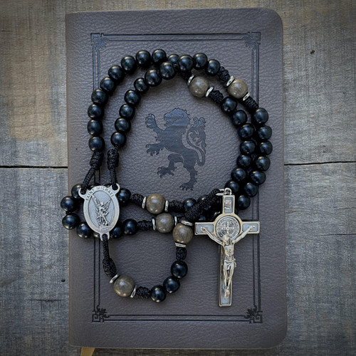 Black Paracord Copper Pocket Rosary St. Benedict Olive Wood Crucifix  Catholic Rosary Decade Rosary 