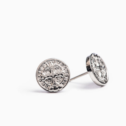 Benedictine Stud Earrings-(Silver) Benedictine Stud Earrings-(Silver)