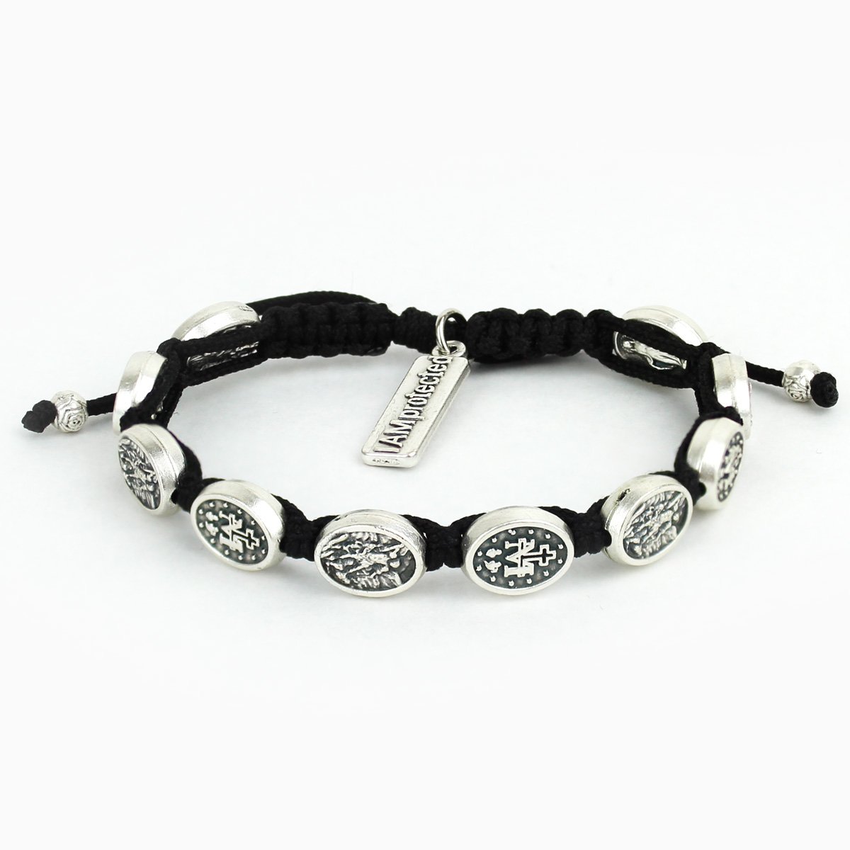 King Baby Black Onyx and Sterling Silver Saint Michael Beaded Bracelet |  8.75 Inches | REEDS Jewelers