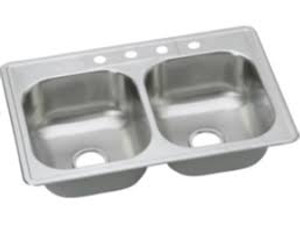 ELKAY OM3322-5-4 STAINLESS STEEL SINK 33" x 22" x 5.5" 4-HOLE DOUBLE BOWL ELKAY OM3322-5-4 STAINLESS STEEL SINK 33" x 22" x 5.5" 4-HOLE DOUBLE BOWL