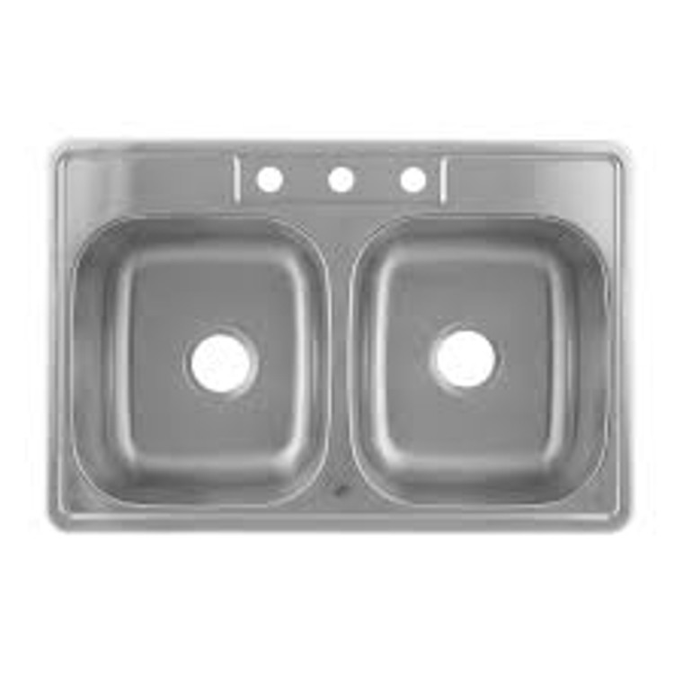 ELKAY OM3322-5-3 STAINLESS STEEL SINK 33" x 22" x 5.5" 3-HOLE DOUBLE BOWL