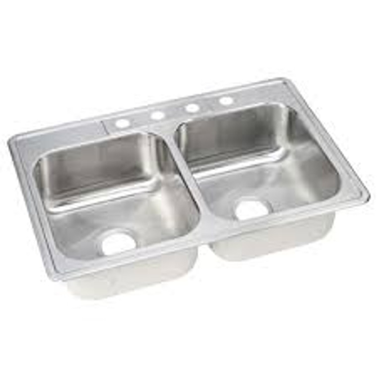 ELKAY OM3322-8-4 STAINLESS STEEL SINK 33" x 22" x 8-1/16 4-HOLE DOUBLE BOWL