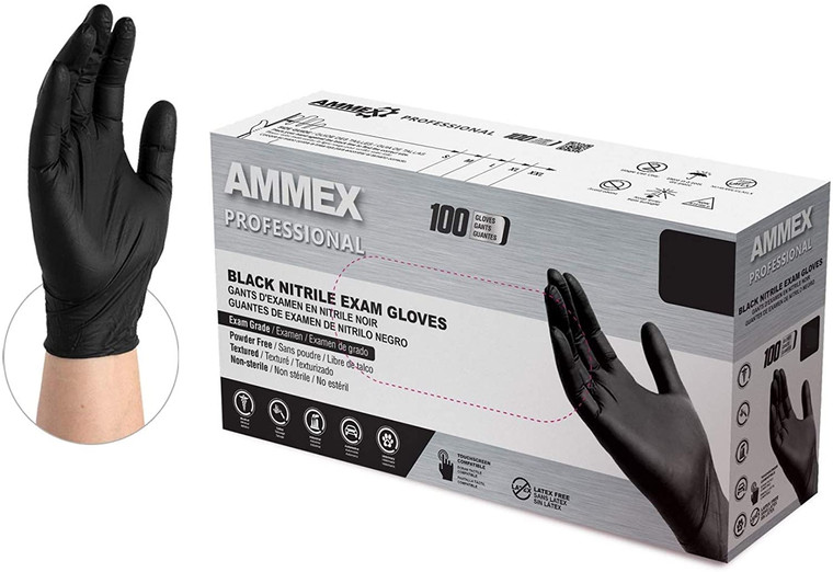 AMMEX LARGE BLACK NITRILE GLOVES BOX