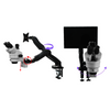 7X-45X Widefield Zoom Stereo Microscope, Trinocular, Pneumatic Articulating Arm Table Clamp + Monitor Holder