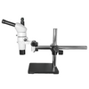 8X-80X Widefield Parallel Zoom Stereo Microscope, Trinocular, Single Arm Boom Stand + Single Port Photo/Video Beam Splitter, Compensating 20° Viewing Angle