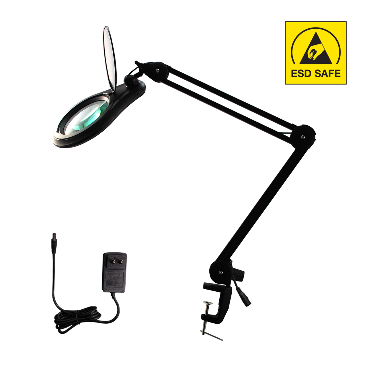ESD SMD LED Magnifying Lamp with Clamp, 8 Diopter, 5 in. Lens + Flip Cover