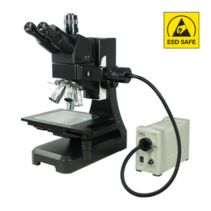 ESD Safe 20X-500X Metallurgical Microscope, Trinocular, LED Fiber Optic Illuminator + Polarizing Kit