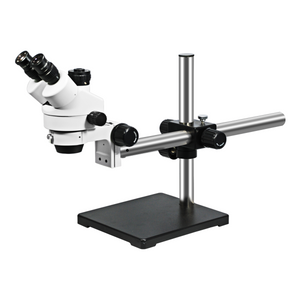 7X-45X Widefield Zoom Stereo Microscope, Trinocular, Single Arm Boom Stand (Siedentopf)