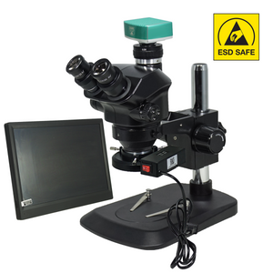 2.0 Megapixels 7-50X CMOS ESD Safe Post Stand Fluorescence Light ESD Trinocular Zoom Stereo Microscope SZ02090133