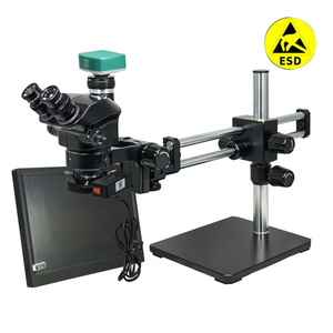 2.0 Megapixels 7-50X CMOS ESD Safe Dual Arm Stand Fluorescence Light Trinocular Zoom Stereo Microscope SZ02090553
