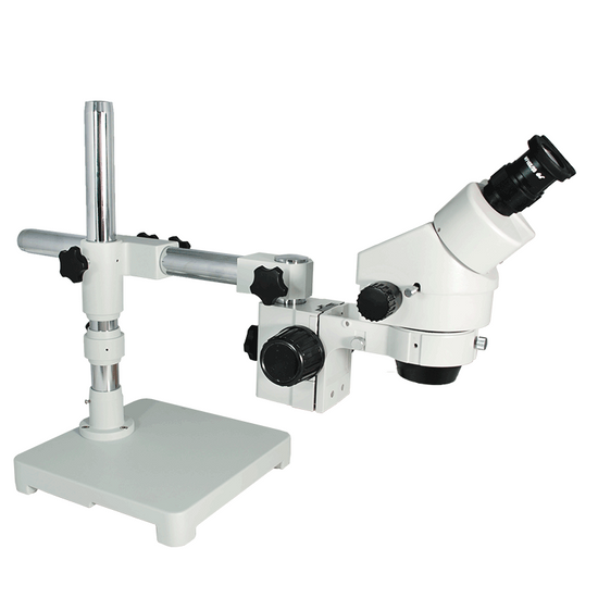 7X-45X Widefield Zoom Stereo Microscope, Binocular, Single Arm Boom Stand with Arbor