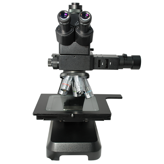 ESD Safe 20X-500X Metallurgical Microscope, Trinocular, Halogen Fiber Optic Illuminator + Polarizing Kit