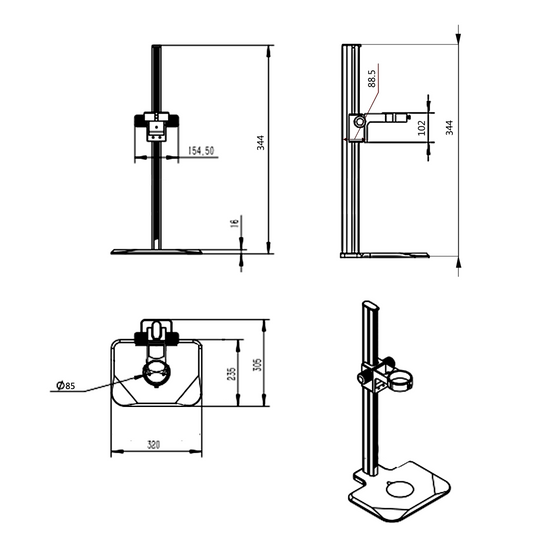 Microscope Track Stand, 85mm Fine Focus Rack