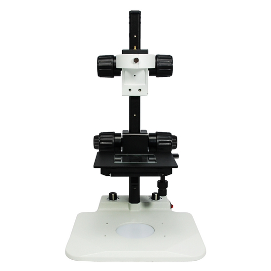 Microscope Track Stand, 76mm Coarse Focus Rack, Fine Focus XY Stage, LED Light Base