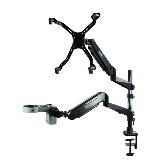 Microscope Monitor Dual Arm Stand, Post Clamp, 76mm Focus Rack