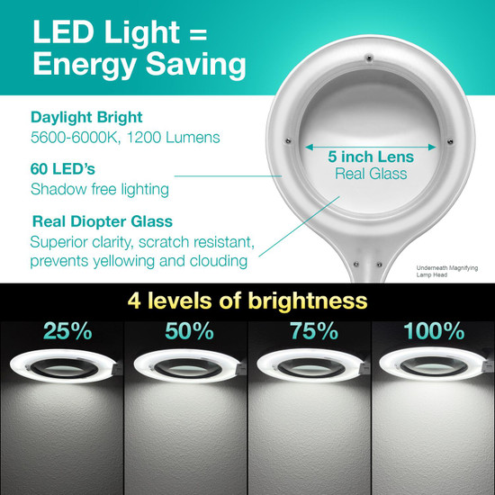 3 Diopter (1.75X) LED Desk Magnifying Lamp, Adjustable Metal Gooseneck for Reading, Crafts, Hobbies 3 Diopter (1.75X) LED Desk Magnifying Lamp, Adjustable Metal Gooseneck for Reading, Crafts, Hobbies