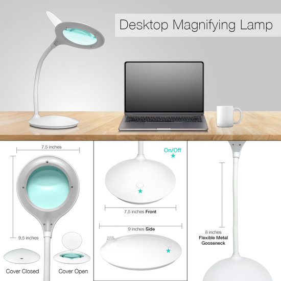 3 Diopter (1.75X) LED Desk Magnifying Lamp, Adjustable Metal Gooseneck for Reading, Crafts, Hobbies 3 Diopter (1.75X) LED Desk Magnifying Lamp, Adjustable Metal Gooseneck for Reading, Crafts, Hobbies