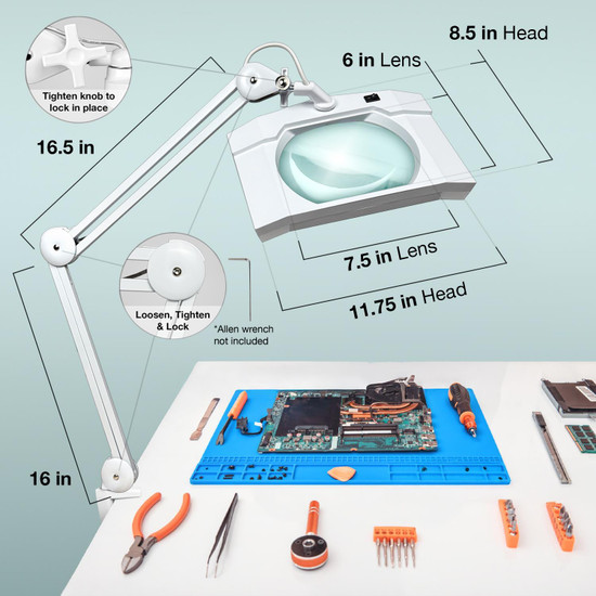 5 Diopter (2.25X) LED Magnifying Lamp with Clamp - Rectangle Head 5 Diopter (2.25X) LED Magnifying Lamp with Clamp - Rectangle Head