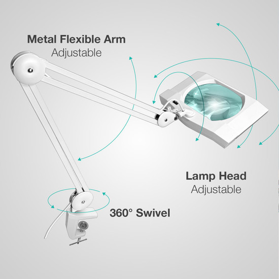 5 Diopter (2.25X) LED Magnifying Lamp with Clamp - Rectangle Head 5 Diopter (2.25X) LED Magnifying Lamp with Clamp - Rectangle Head