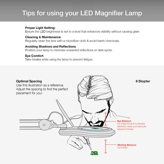 ESD 8 Diopter (3X) LED Magnifying Lamp with Clamp - 5-inch Glass Lens and Flip Cover ESD 8 Diopter (3X) LED Magnifying Lamp with Clamp - 5-inch Glass Lens and Flip Cover