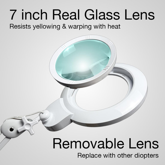5 Diopter (2.25X) LED Magnifying Lamp with Clamp - 7-inch Glass Lens (Removable) 5 Diopter (2.25X) LED Magnifying Lamp with Clamp - 7-inch Glass Lens (Removable)